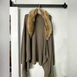 INC International Concepts Tan Sweater with Faux Fur Collar